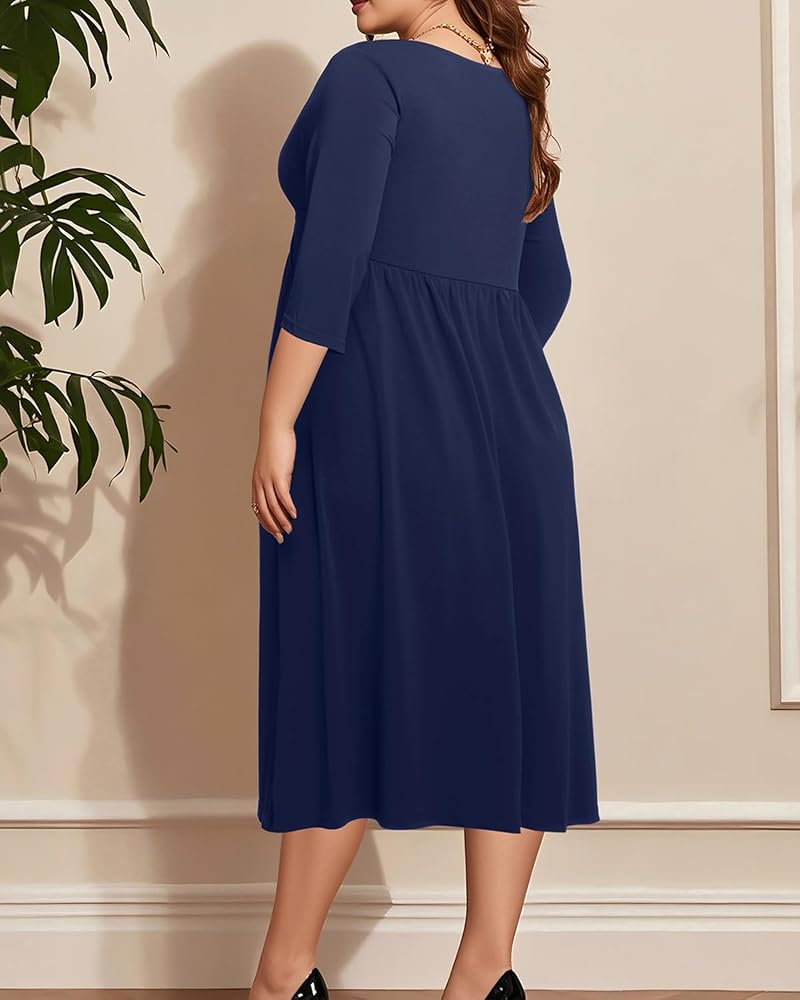 Talisea Navy Blue Dress for Women Plus Size semi Formal 3/4 Sleeve